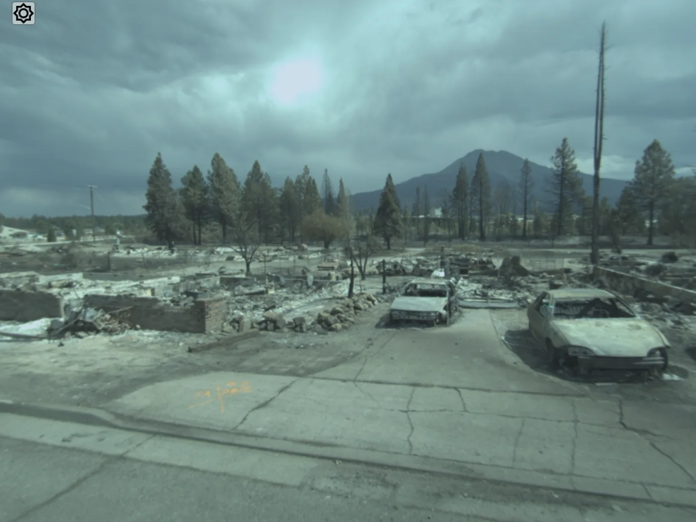 Fire-devastated neighborhood documented in the GeoCam 360 viewer